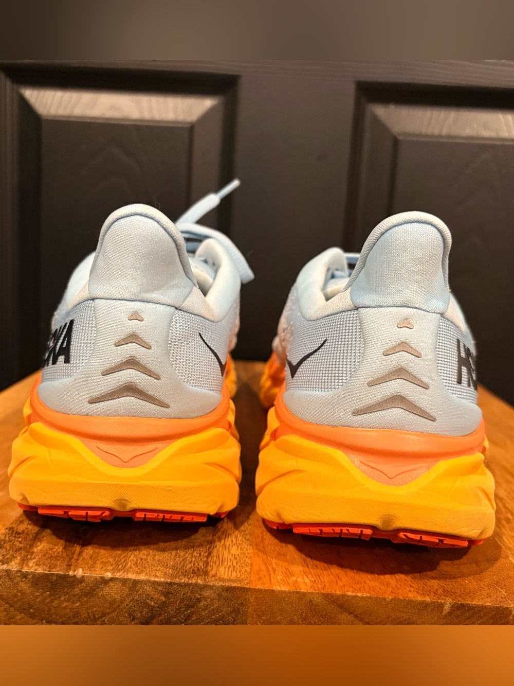 Hoka Women's Clifton 8 Light Blue Upper with Yellow and Orange Running Shoes 9 - Picture 6 of 10